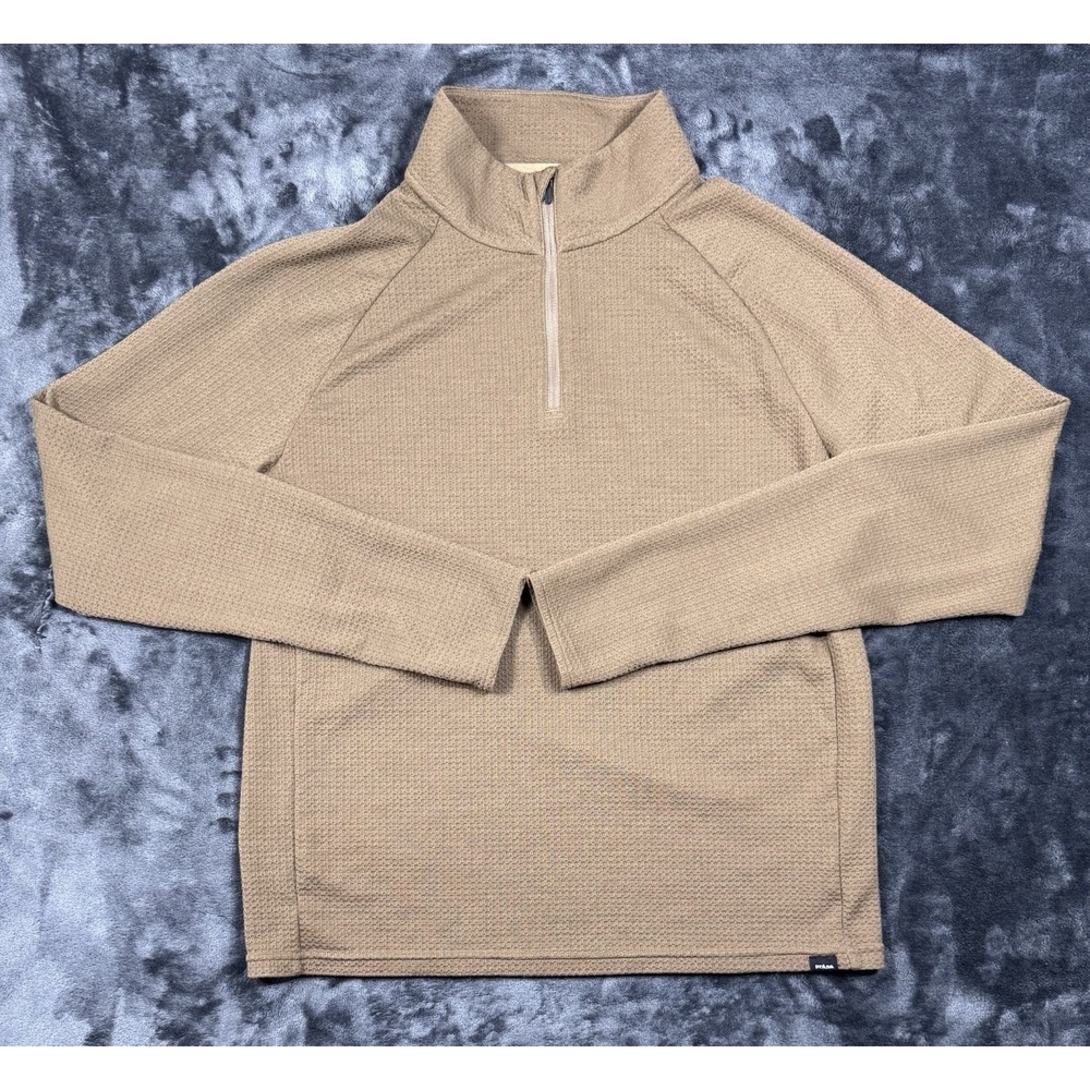 prAna Mens S Merino Wool Blend 1/4 Zip Pullover Brown Slim Fit Performance